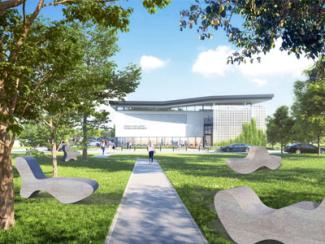 Rendering of sculptures in the landscape in front of the Donelson library.