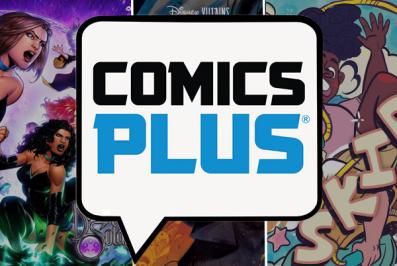 Logo. Comics Plus inside thought bubble.