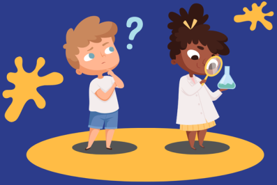 Illustration of children doing a science project.