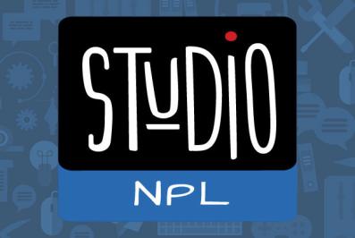 studio npl logo on a blue patterned background