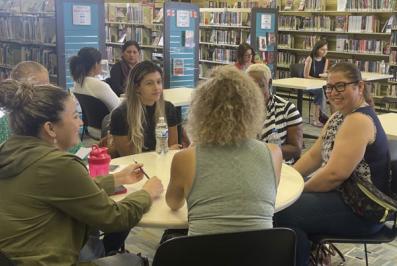 Students around a table.