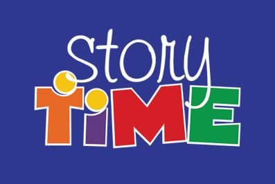 story time logo on a blue background